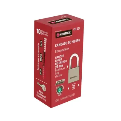 Candado De 32 Mm De Hierro Con Gancho Largo Y 2 Llaves Hermex