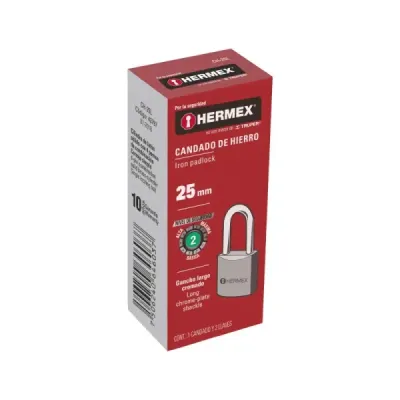 Candado De 25 Mm De Hierro Con Gancho Largo Y 2 Llaves Hermex
