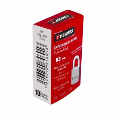 Candado De 63 Mm De Hierro Con Gancho Corto Y 2 Llaves Hermex
