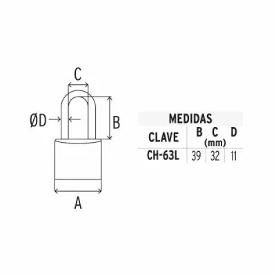 Candado De 63 Mm De Hierro Con Gancho Largo Y 2 Llaves Hermex