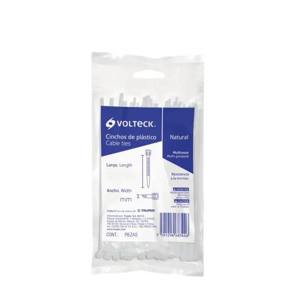 100 Amarres Plásticos De 15 Cm, Tensión 18 Lb, Color Blanco Volteck (CIN-1815 - 44301)