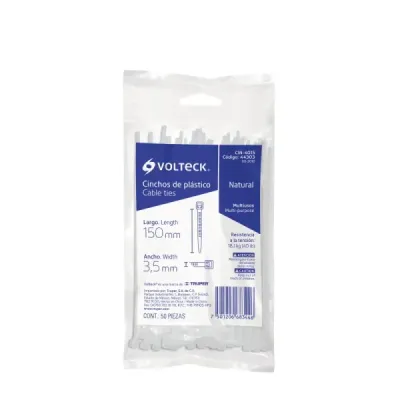 50 Amarres Plásticos De 15 Cm, Tensión 40 Lb, Color Blanco Volteck