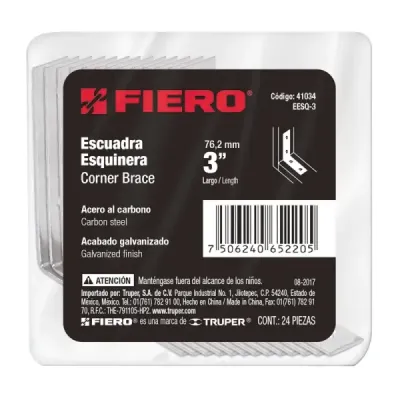 24 Escuadras Esquineras De Refuerzo En Acero 3.1/8" X 5/8" Fiero