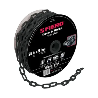 Carrete De Cadena Plástica Negra De 25 M, Espesor 5 Mm Fiero