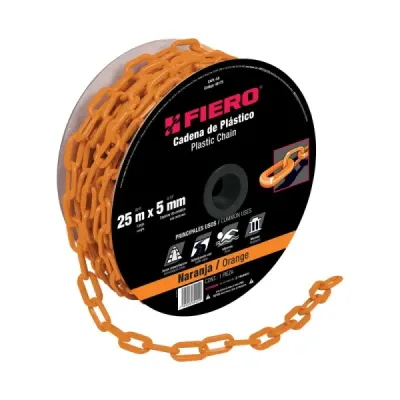 Carrete De Cadena Plástica Naranja De 25 M, Espesor 5 Mm Fiero