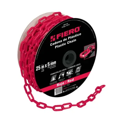 Carrete De Cadena Plástica Roja De 25 M, Espesor 5 Mm Fiero