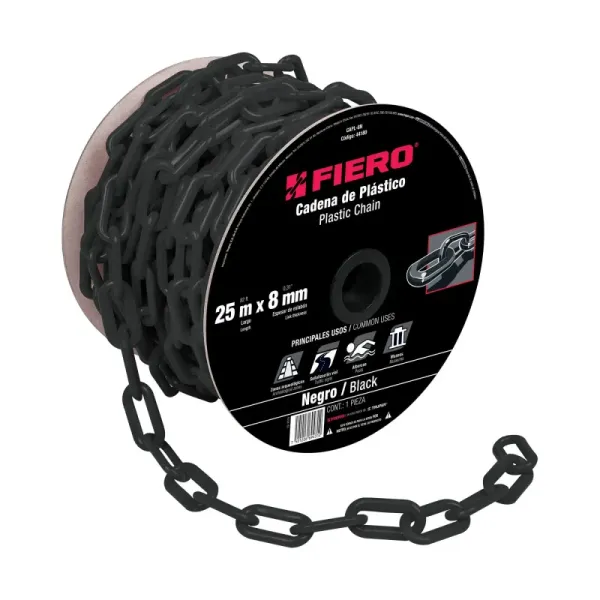 Carrete De Cadena Plástica Negra De 25 M, Espesor 8 Mm Fiero (CAPL-8N - 44180)