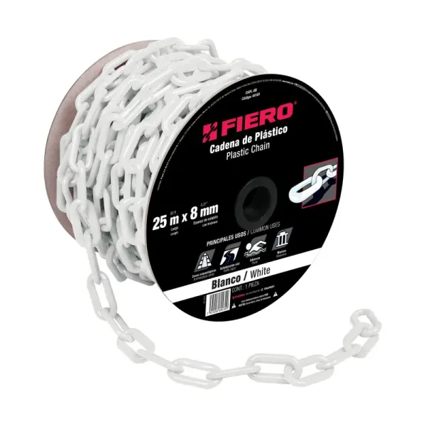 Carrete De Cadena Plástica Blanca De 25 M, Espesor 8 Mm Fiero (CAPL-8B - 44181)