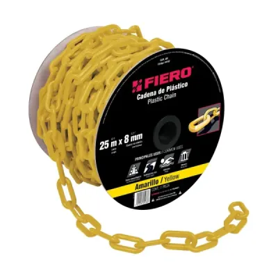 Carrete De Cadena Plástica Amarilla De 25 M, Espesor 8 Mm Fiero