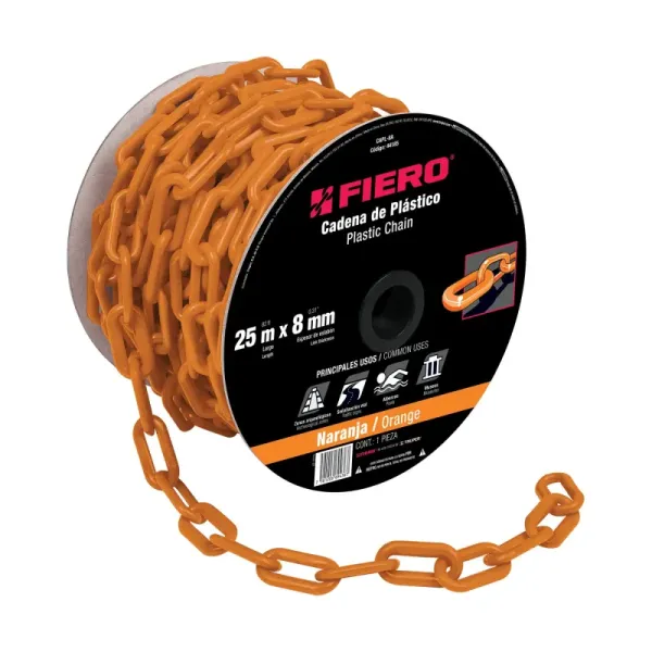 Carrete De Cadena Plástica Naranja De 25 M, Espesor 8 Mm Fiero (CAPL-8A - 44185)