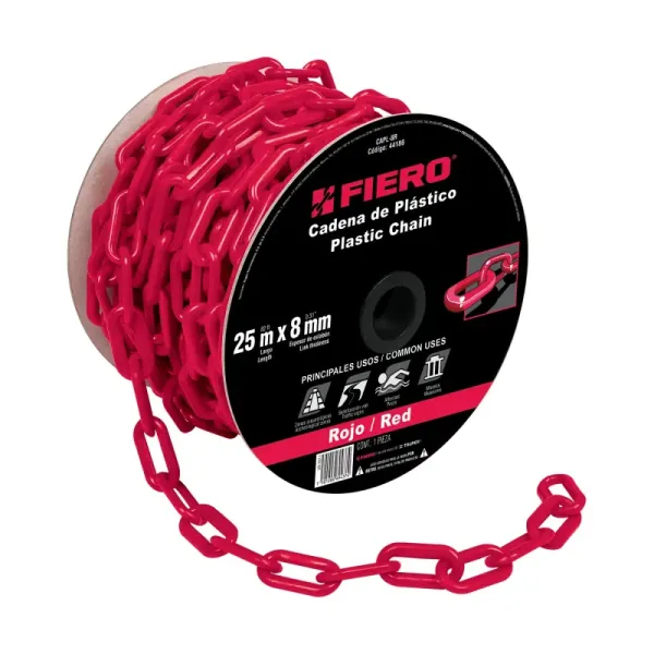 Carrete De Cadena Plástica Roja De 25 M, Espesor 8 Mm Fiero (CAPL-8R - 44186)