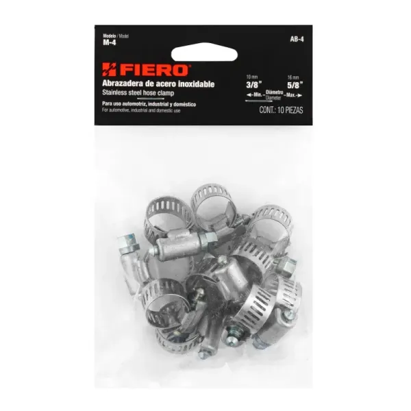 10 Abrazaderas En Acero Inoxidable Desde 10 Mm A 16 Mm Fiero (AB-4 - 44232)