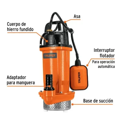 Bomba Sumergible 1/2hp 120l/m Agua Limpia Truper Altura 20m