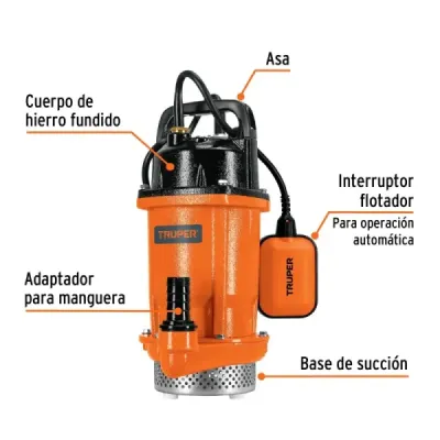 Bomba Sumergible 3/4hp 125l/m Agua Limpia Truper Altura 25m