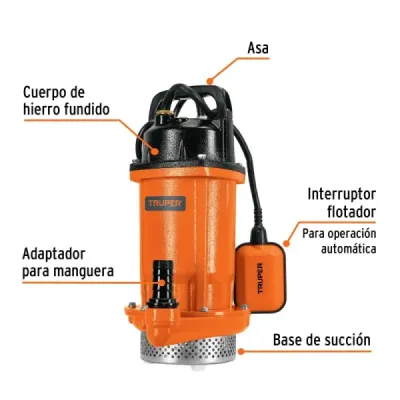 Bomba Sumergible 1hp 140l/m Agua Limpia Truper Altura 30m