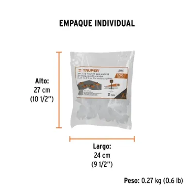 Bolsa 100 Anclas Separador Nivelador Baldosa 3-12 Mm Truper