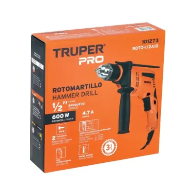 Taladro Percutor 1/2' 600w Truper Pro 48000 Gpm Reversible
