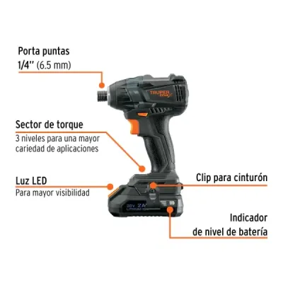 Atornillador Impacto Inalámbrico 20v Truper Max 2 Baterías