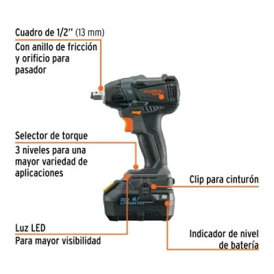 Llave De Impacto Inalámbrica 1/2' 20v Truper Max 1 Batería