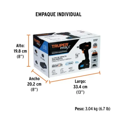 Llave De Impacto Inalámbrica 1/2' 20v Truper Max 1 Batería