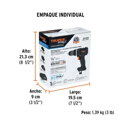 Taladro Percutor Inalámbrico 1/2' 20v Truper Max Sin Batería