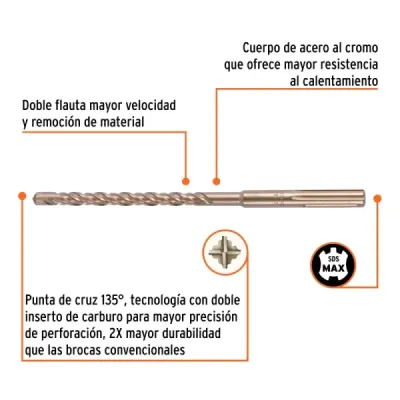 Broca Sds Max Concreto 5/8'x13' Truper Cruz Doble Flauta