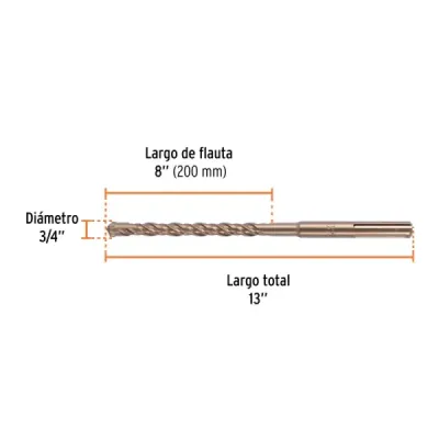 Broca Sds Max Concreto 3/4'x13' Truper Cruz Doble Flauta