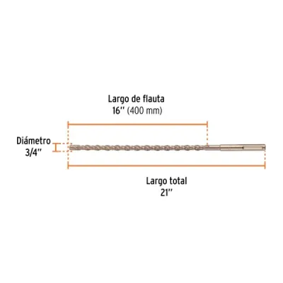 Broca Sds Max Concreto 3/4'x21' Truper Cruz Doble Flauta