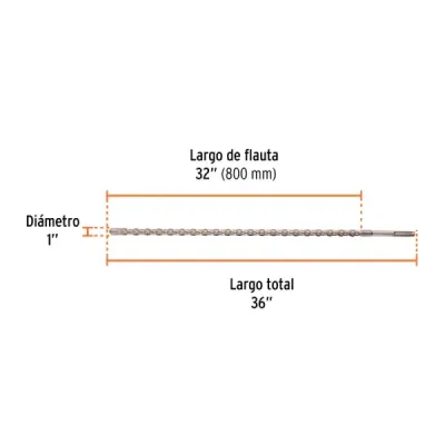 Broca Sds Max Concreto 1'x36' Truper Cruz Doble Flauta