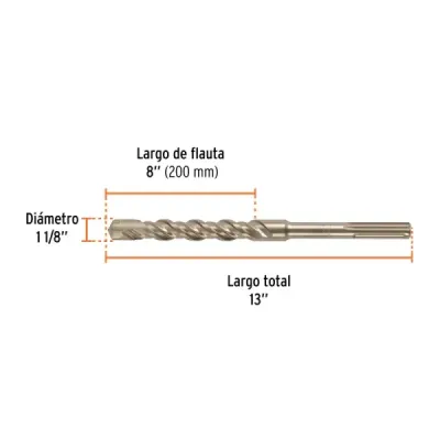 Broca Sds Max Concreto 1.1/8'x13' Truper Cruz Doble Flauta