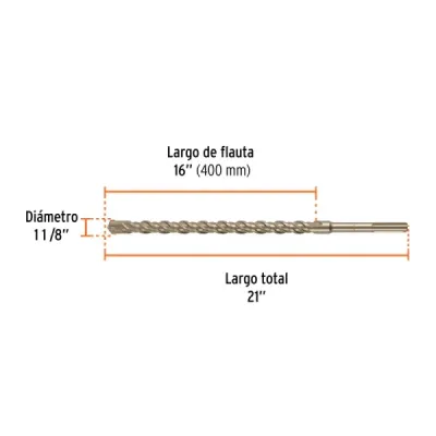 Broca Sds Max Concreto 1.1/8'x21' Truper Cruz Doble Flauta
