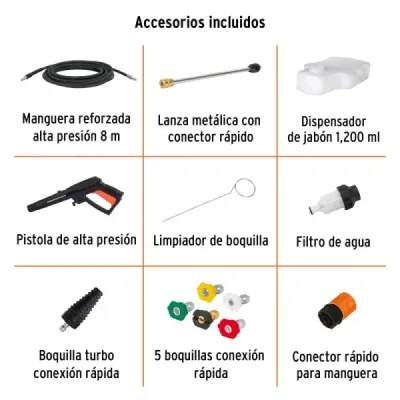 Hidrolavadora Eléctrica 2000 Psi 2100 W Truper 5 Boquillas