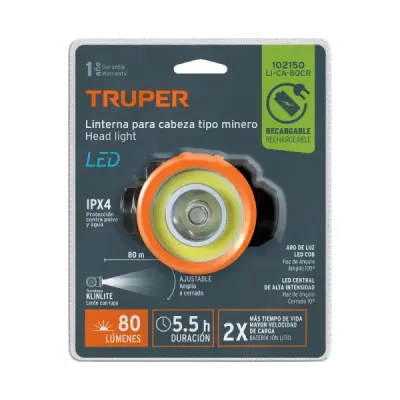 Linterna Cabeza Minero 350 Lm Recargable Truper Central Aro
