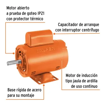 Motor Eléctrico 1/4hp 1725rpm Truper Arranque Interruptor