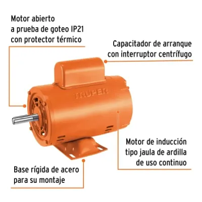 Motor Eléctrico 1/4hp 1725rpm Truper Arranque Interruptor