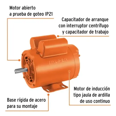Motor Eléctrico 1hp 1725rpm Truper Arranque Y De Trabajo