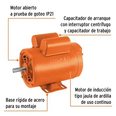 Motor Eléctrico 1.1/2hp 1725rpm Truper Arranque Y De Trabajo
