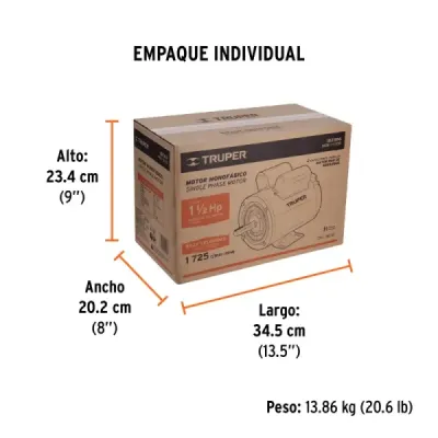 Motor Eléctrico 1.1/2hp 1725rpm Truper Arranque Y De Trabajo