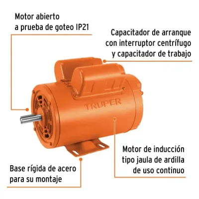Motor Eléctrico 2hp 1725rpm Truper Arranque Y De Trabajo