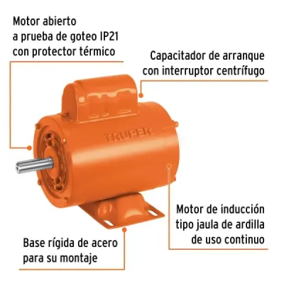 Motor Eléctrico 1/4hp 3450rpm Truper Arranque Interruptor