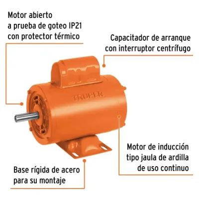 Motor Eléctrico 1/2hp 3450rpm Truper Arranque Interruptor