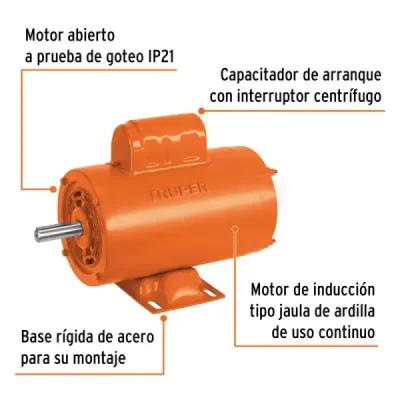 Motor Eléctrico 1hp 3450rpm Truper Arranque Interruptor