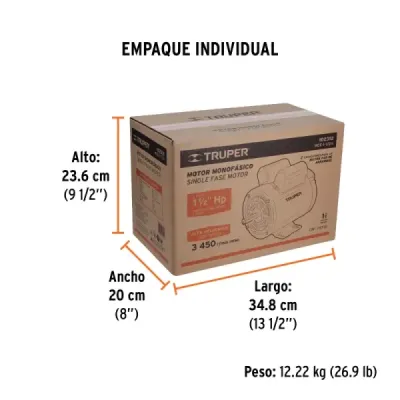 Motor Eléctrico 1.1/2hp 3450rpm Truper Arranque Y De Trabajo