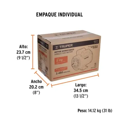 Motor Eléctrico 2hp 3450rpm Truper Arranque Y De Trabajo