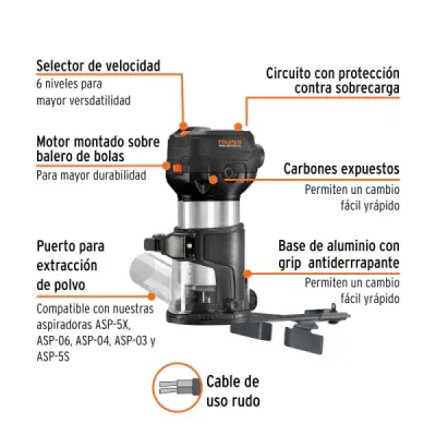 Ruteadora Compacta 710w 1/4' Truper Industrial 30000 Rpm