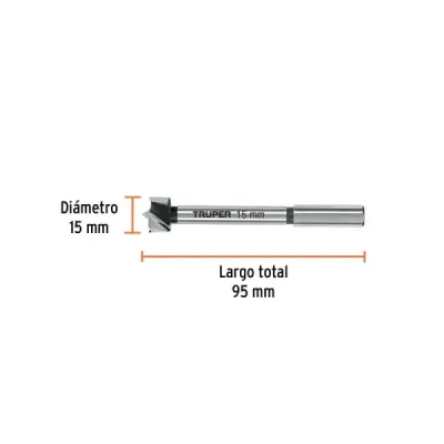 Broca Forstner Madera 15 Mm (19/32') Truper Largo 95 Mm