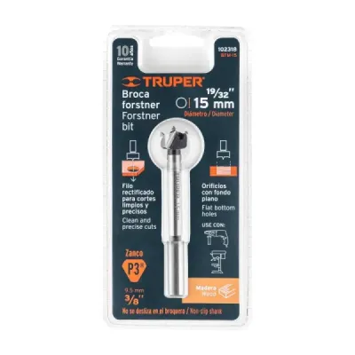 Broca Forstner Madera 15 Mm (19/32') Truper Largo 95 Mm