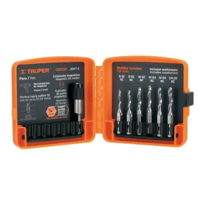Set 6 Brocas Machuelo Perfora Enrosca Avellana Metal Truper