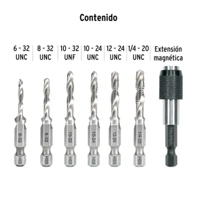 Set 6 Brocas Machuelo Perfora Enrosca Avellana Metal Truper