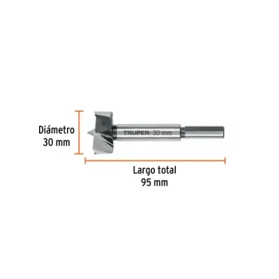 Broca Forstner Madera 30 Mm (1.3/16') Truper Largo 95 Mm